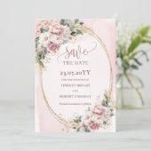 Elegante Boho Roségold Blumen Save The Date (Stehend Vorderseite)