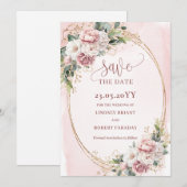 Elegante Boho Roségold Blumen Save The Date (Vorne/Hinten)