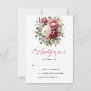 Elegante Boho-Rot-Blush-Blumen-Hochzeits-RSVP-Kart RSVP Karte