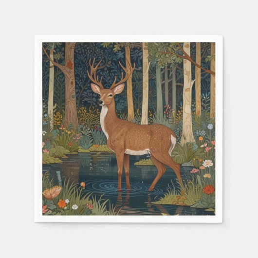 Elegante Boho-Rustikal-Wald-Wildnis-Hirsch-Kunst Serviette (Vorderseite)