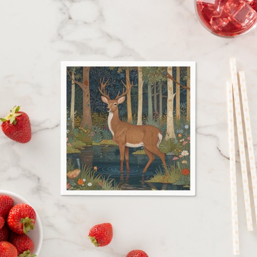 Elegante boho rustikale Wald Wald Hirsche Kunst Serviette (Beispiel)