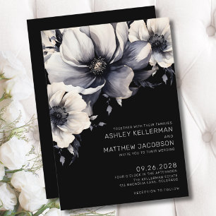 Elegante Boho Schwarze Blumige Hochzeit Einladung