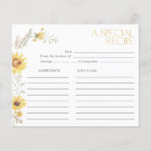 Elegante Boho Sonnenblumen Brautparty Rezept Karte (Vorderseite)