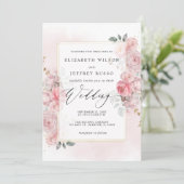 Elegante Boho Spring Blush Gold Floral Wedding Einladung (Stehend Vorderseite)