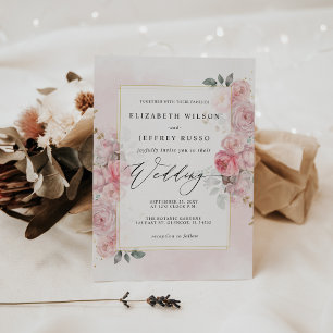 Elegante Boho Spring Blush Gold Floral Wedding Einladung
