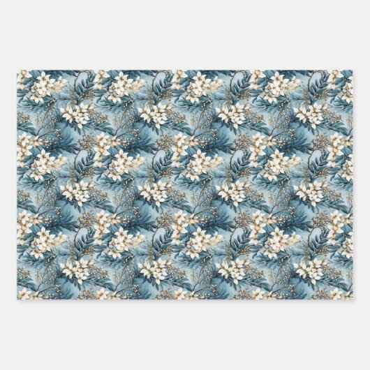 Elegante boho staubige blaue und Elfenbeinwinters- Geschenkpapier Set (Vorderseite 2)