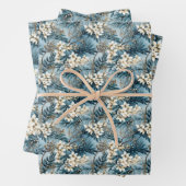 Elegante boho staubige blaue und Elfenbeinwinters- Geschenkpapier Set (Beispiel)