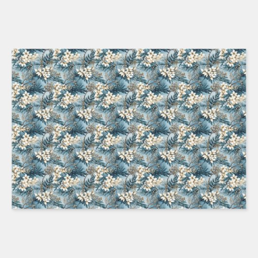 Elegante boho staubige blaue und Elfenbeinwinters- Geschenkpapier Set (Vorderseite)