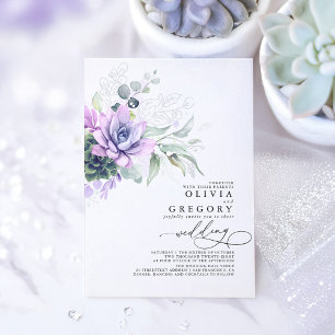 Elegante Boho-Sukkulenten Silbergrün Hochzeit Folieneinladung