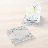 Elegante Boho Summer Blush Blumenhochzeit Glasuntersetzer (Schrägansicht)