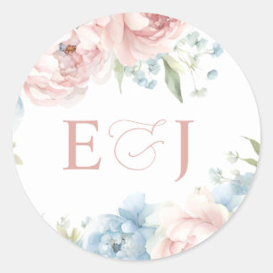 Elegante Boho Summer Blush Blumenhochzeit Runder Aufkleber