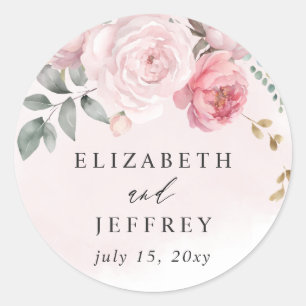 Elegante Boho Summer Blush Blumenhochzeit Runder Aufkleber