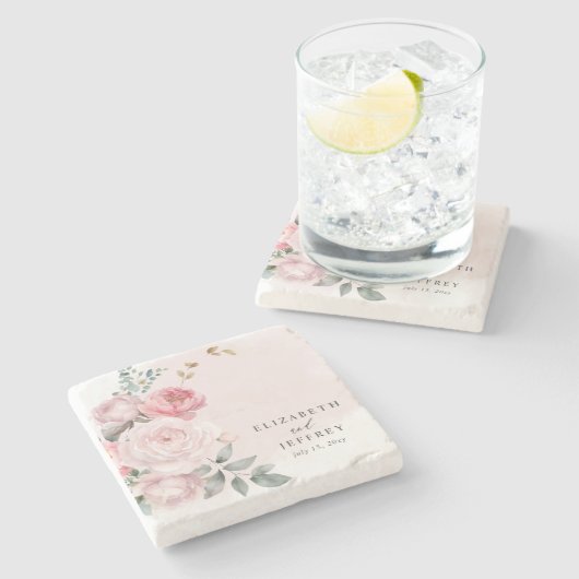 Elegante Boho Summer Blush Blumenhochzeit Steinuntersetzer (Seitenansicht)