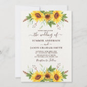 Elegante Boho Sunflowers Summer Watercolor Wedding Einladung (Vorderseite)
