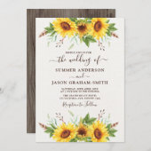 Elegante Boho Sunflowers Summer Watercolor Wedding Einladung (Vorne/Hinten)