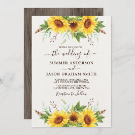 Elegante Boho Sunflowers Summer Watercolor Wedding Einladung