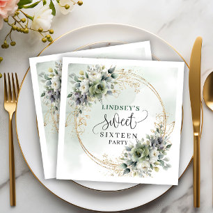 Elegante Boho Sweet Sixteen Grünzeug Foliage Servi Serviette