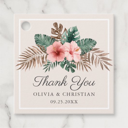 Elegante Boho Tropical Watercolor Blumenhochzeit Geschenkanhänger (Vorderseite)