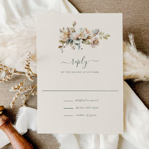 Elegante Boho Vintage Blumen Botanische Hochzeit RSVP Karte