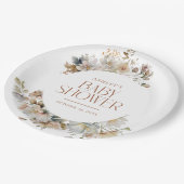 Elegante Boho Vintage botanische Babydusche Pappteller (Schrägansicht)