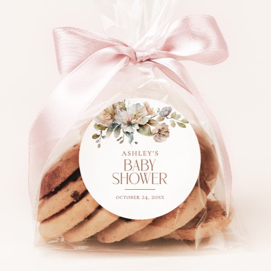 Elegante Boho Vintage botanische Babydusche Runder Aufkleber