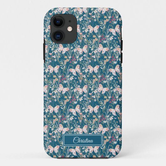 Elegante Boho Wasserfarbe Blume Butterfly Monogram Case-Mate iPhone Hülle (Rückseite)