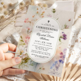 Elegante Boho Wasserfarbe Wildblumen Christening Einladung