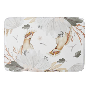 Elegante Boho Wasserfarben Blume & Vögel Badematte