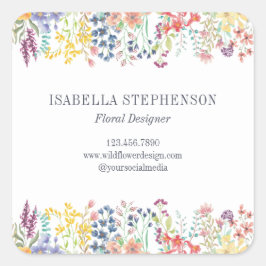 Elegante Boho Wasserfarben Wildblume Quadratischer Aufkleber