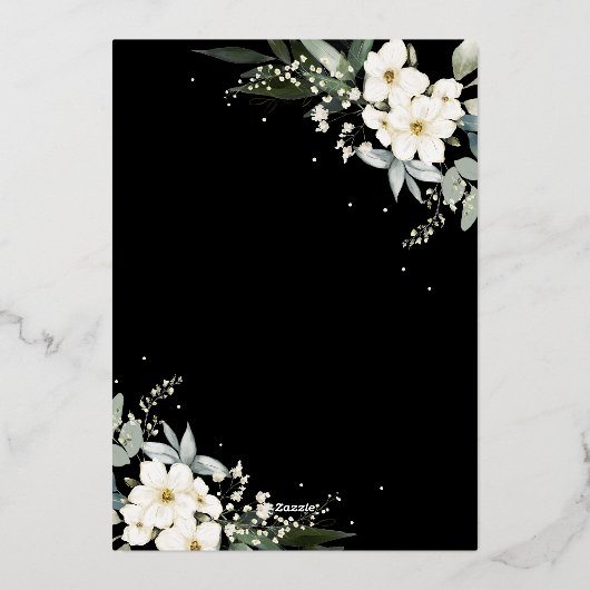 Elegante Boho Watercolor Schwarze Hochzeit Folieneinladung (Rückseite)