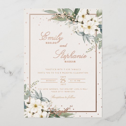 Elegante Boho Watercolor Schwarze Hochzeit Folieneinladung (Vorderseite)