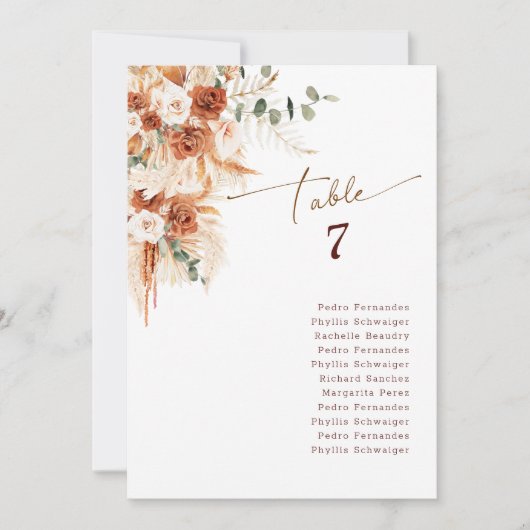 Elegante Boho Wedding Reception Table Card Einladung (Vorderseite)