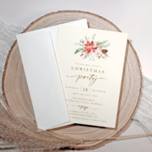 Elegante Boho-Weihnachtsfeier-Einladung Creme Gold Einladung
