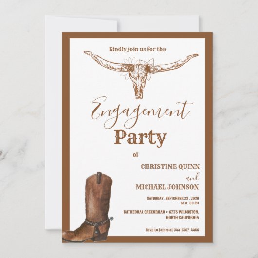 Elegante Boho Western Cowboy Engagement Party Einladung (Vorderseite)