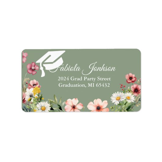 Elegante Boho Wildblume Abschluss Return Adressaufkleber (Vorne)