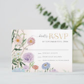 Elegante BOHO Wildblume Floral Wasserfarbe Rosa RSVP Karte (Stehend Vorderseite)