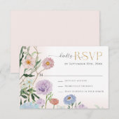 Elegante BOHO Wildblume Floral Wasserfarbe Rosa RSVP Karte (Vorne/Hinten)