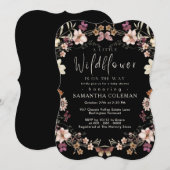 Elegante Boho Wildblume Moderne Black Baby Shower Einladung (Vorne/Hinten)