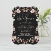 Elegante Boho Wildblume Moderne Black Baby Shower Einladung (Stehend Vorderseite)