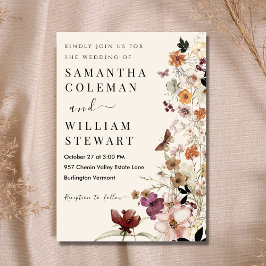 Elegante Boho Wildblume Moderne Rustikale Hochzeit Einladung