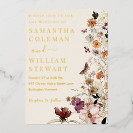 Elegante Boho Wildblume Moderne Rustikale Hochzeit Folieneinladung