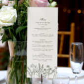 Elegante Boho Wildblume Olive Green Wedding Menükarte