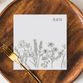 Elegante Boho Wildblume Olive Green Wedding Serviette