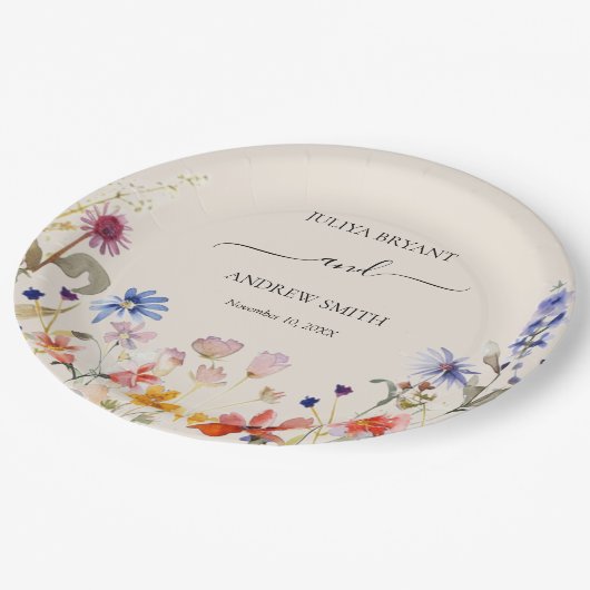 Elegante boho-Wildblume Pappteller (Schrägansicht)