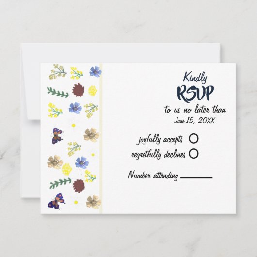 Elegante Boho Wildblume White RSVP Card Karte (Vorderseite)