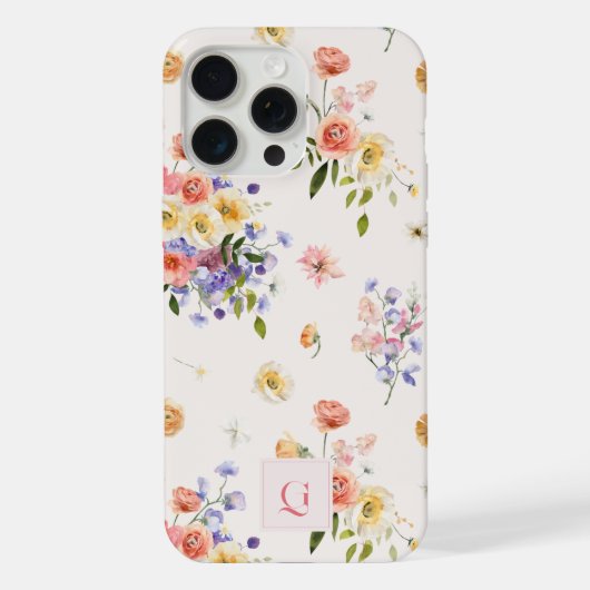 Elegante Boho-Wildblumen | Anfangsmonogramm iPhone Hülle (Rückseite)