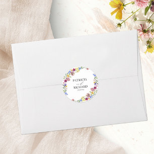 Elegante Boho-Wildblumen-Hochzeit Runder Aufkleber