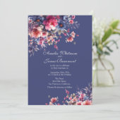 Elegante Boho Wildblumen mit Blue Back Einladung (Stehend Vorderseite)