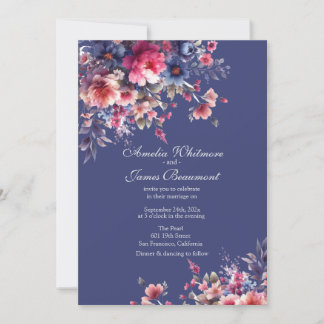 Elegante Boho Wildblumen mit Blue Back Einladung