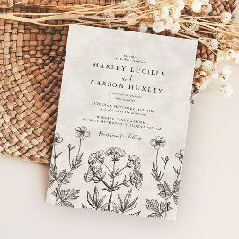 Elegante Boho-Wildflower-Weiß-Textur-Hochzeit Einladung